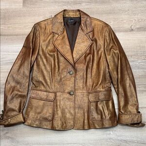 Cortina Women's Copper Leather Blazer Jacket, size Large